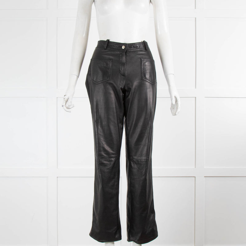 Christian Dior Black Leather Front Pockets Leather Trousers