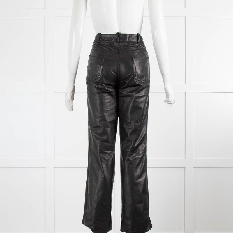 Christian Dior Black Leather Front Pockets Leather Trousers