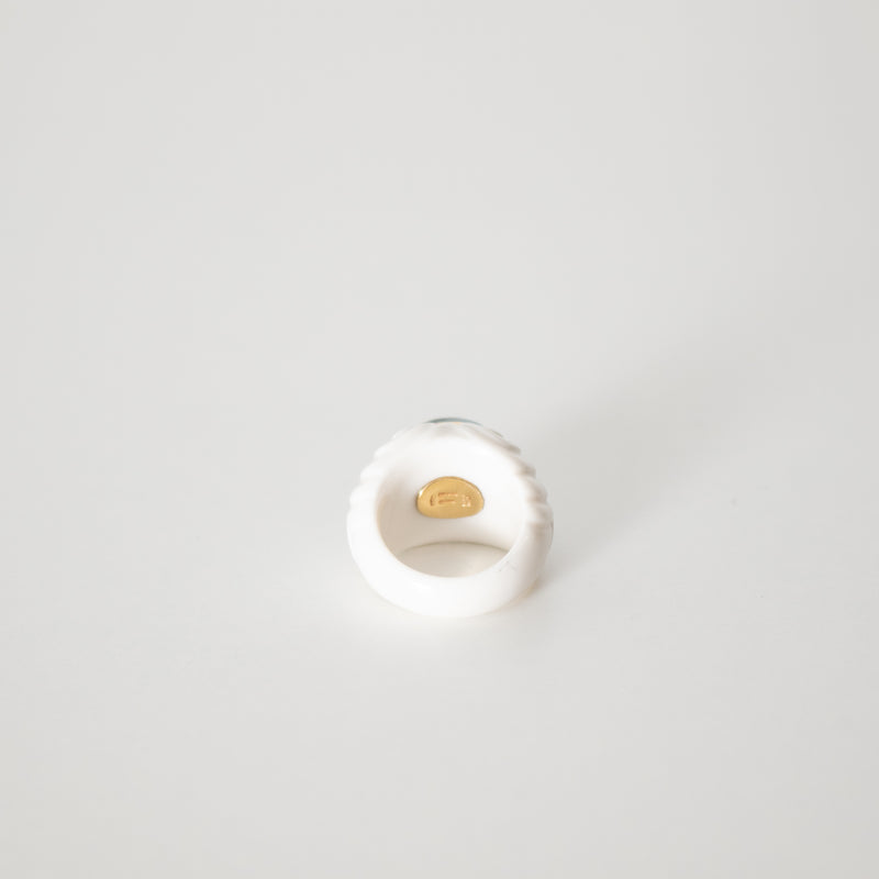 Bvlgari Chandra White Ceramic 18ct Yellow Gold Blue Topaz Ring