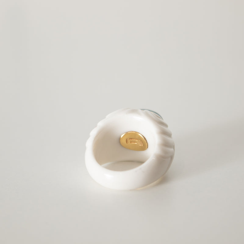 Bvlgari Chandra White Ceramic 18ct Yellow Gold Blue Topaz Ring