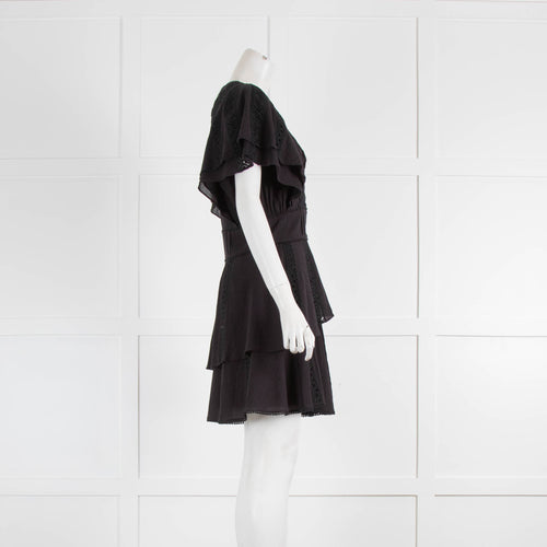Iro Black Linen With Lace Detail V Neck Dress
