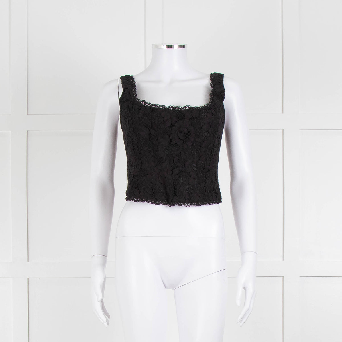 LoveShackFancy Black Lace Sleeveless Bustier Top