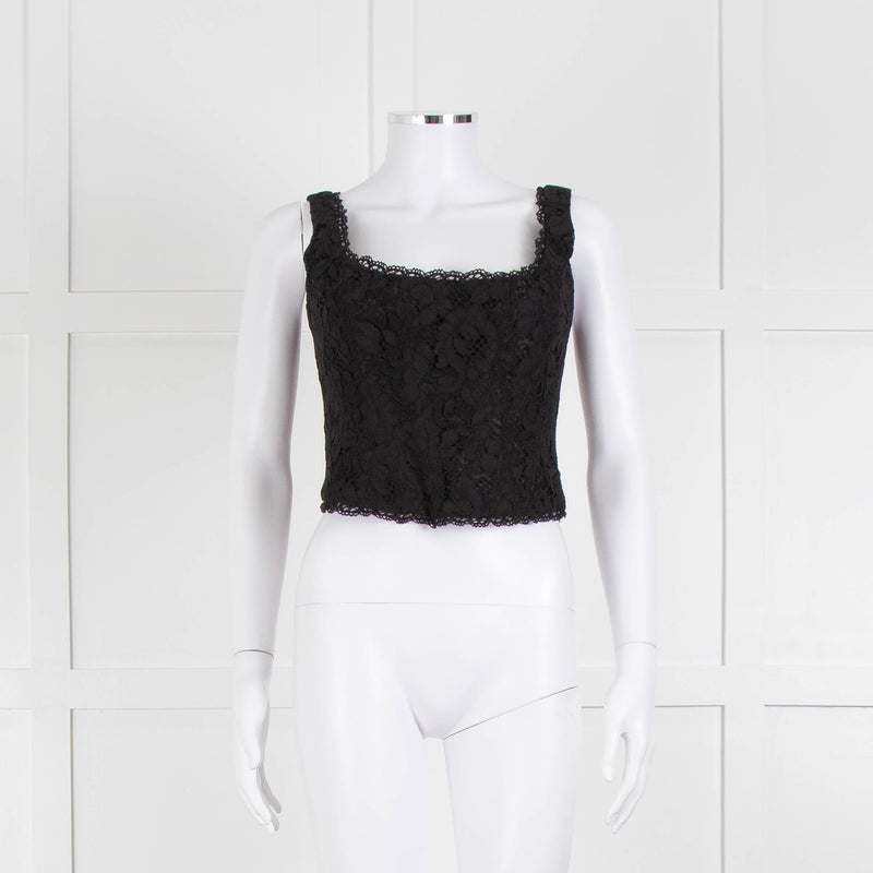 LoveShackFancy Black Lace Sleeveless Bustier Top