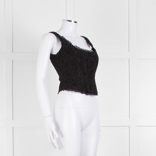 LoveShackFancy Black Lace Sleeveless Bustier Top