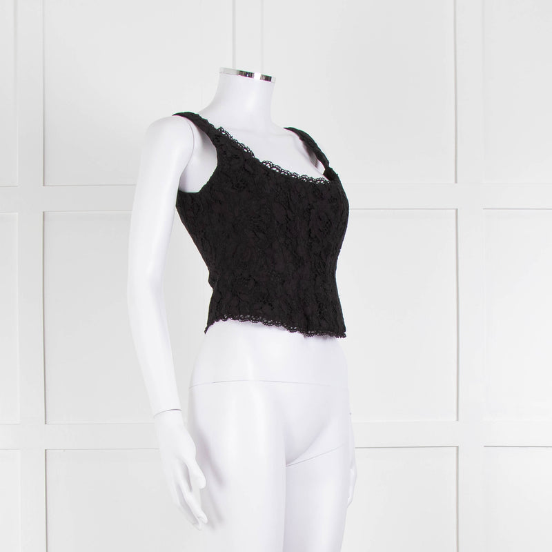 LoveShackFancy Black Lace Sleeveless Bustier Top