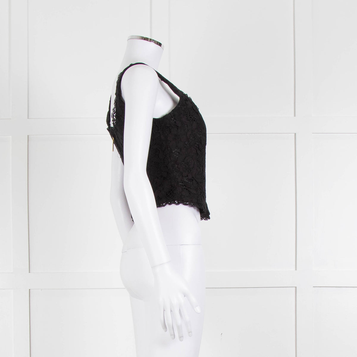 LoveShackFancy Black Lace Sleeveless Bustier Top