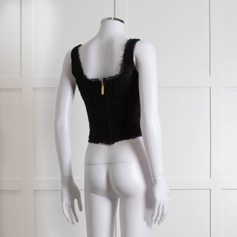 LoveShackFancy Black Lace Sleeveless Bustier Top