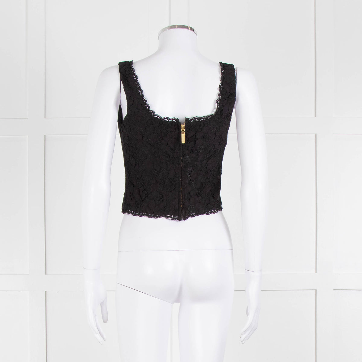 LoveShackFancy Black Lace Sleeveless Bustier Top