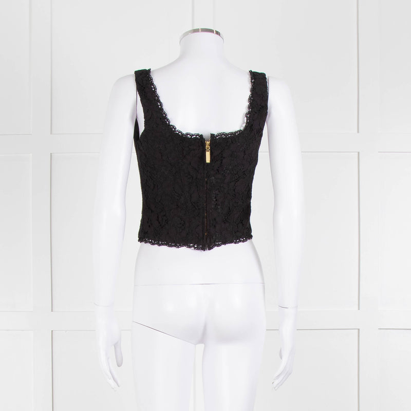 LoveShackFancy Black Lace Sleeveless Bustier Top