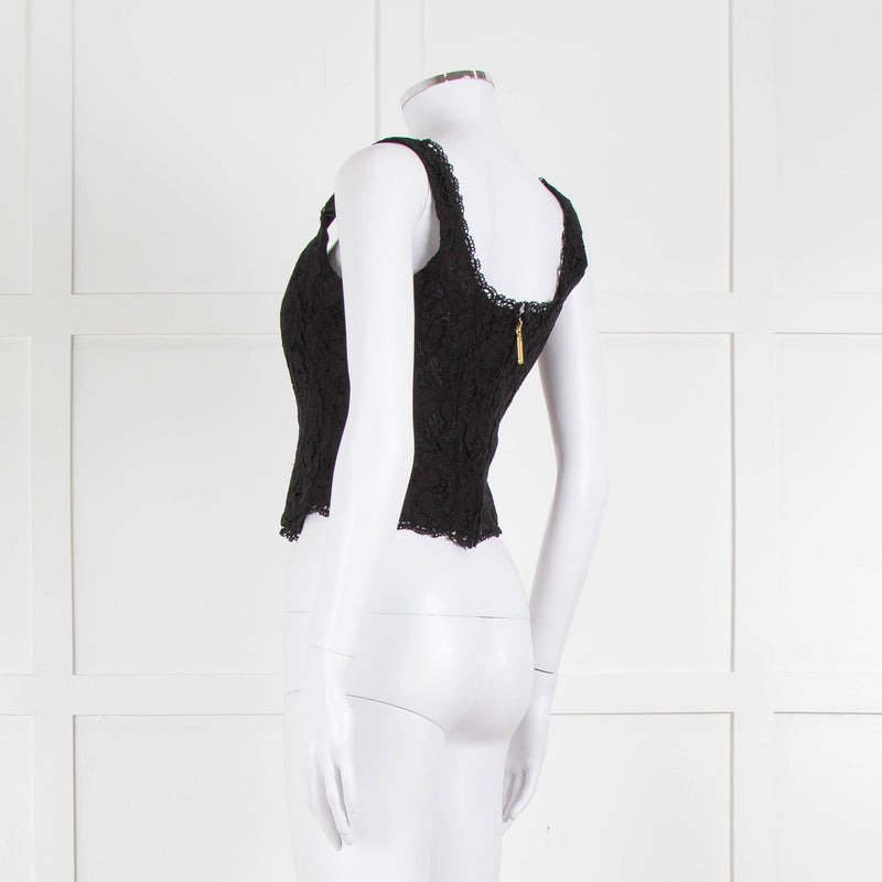 LoveShackFancy Black Lace Sleeveless Bustier Top