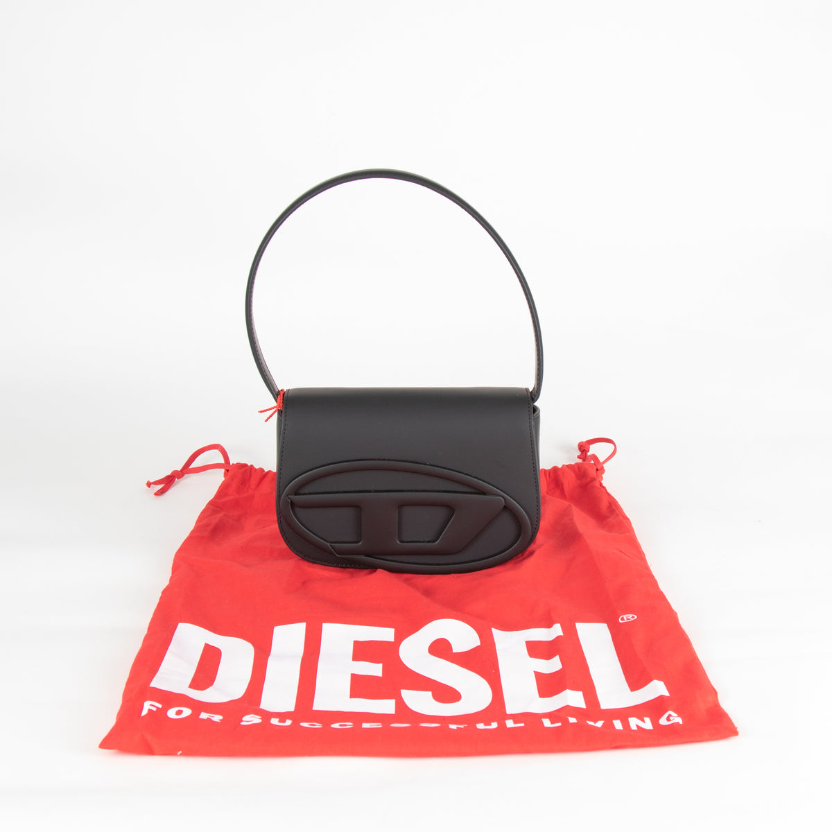 Diesel Matte Black D Logo Shoulder Bag