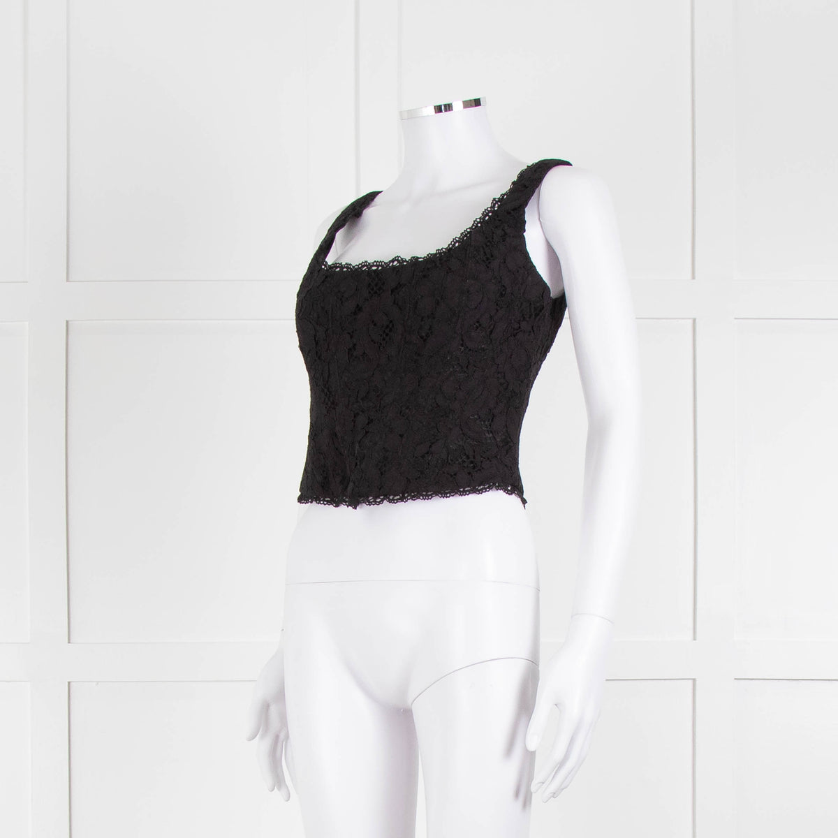 LoveShackFancy Black Lace Sleeveless Bustier Top