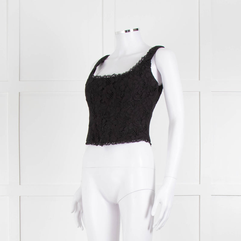 LoveShackFancy Black Lace Sleeveless Bustier Top