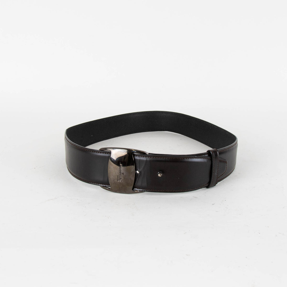 Salvatore Ferragamo Brown Belt with Grey Buckle