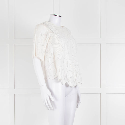 Vanessa Bruno Cream Linen Embroidered Scallop Trim Top