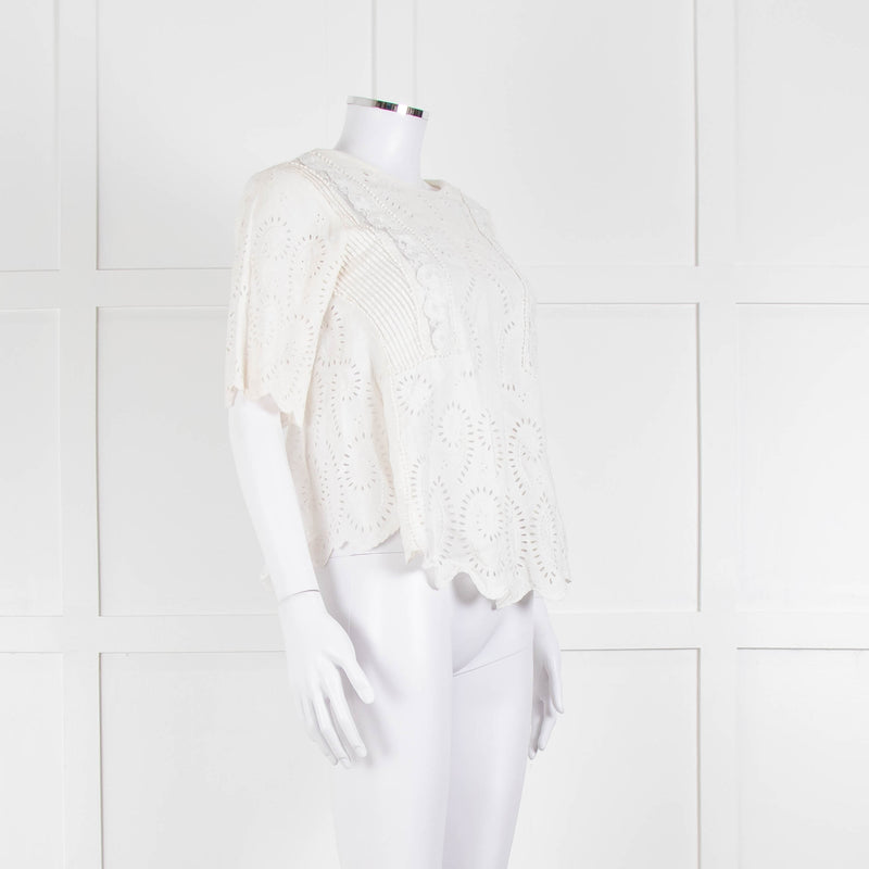 Vanessa Bruno Cream Linen Embroidered Scallop Trim Top