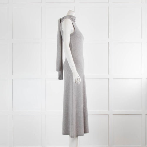 Joseph Grey Wool Sleeveless Maxi Dress with Attached Scarf