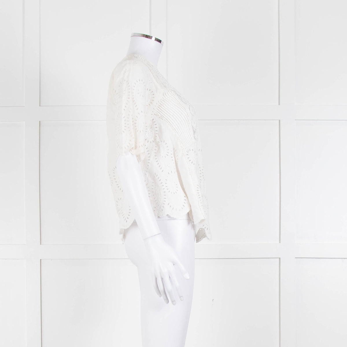 Vanessa Bruno Cream Linen Embroidered Scallop Trim Top
