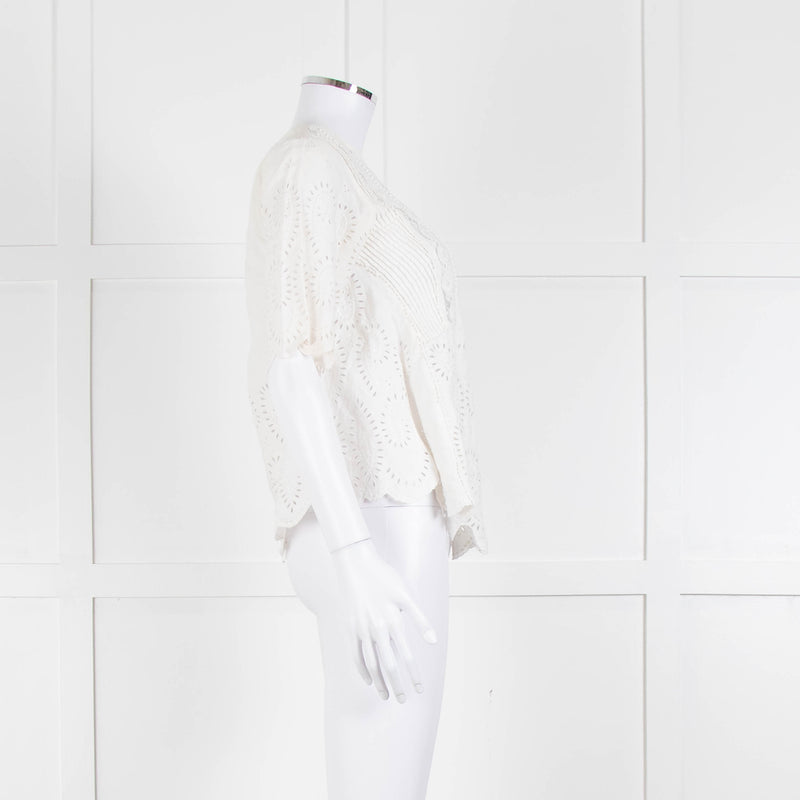 Vanessa Bruno Cream Linen Embroidered Scallop Trim Top