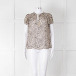 Paige Beige And Black Animal Print Tie Neck Top
