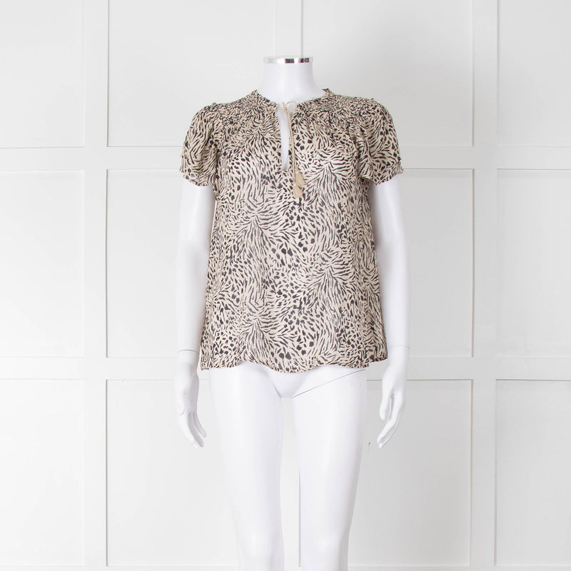 Paige Beige And Black Animal Print Tie Neck Top