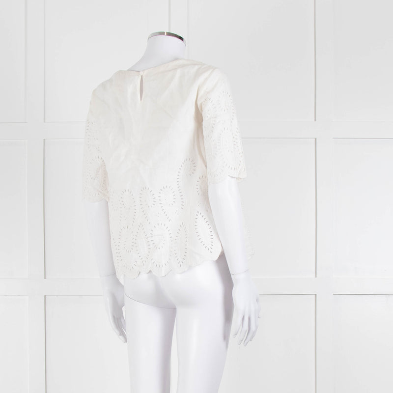 Vanessa Bruno Cream Linen Embroidered Scallop Trim Top