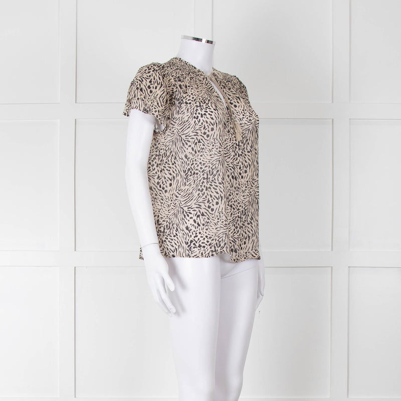 Paige Beige And Black Animal Print Tie Neck Top