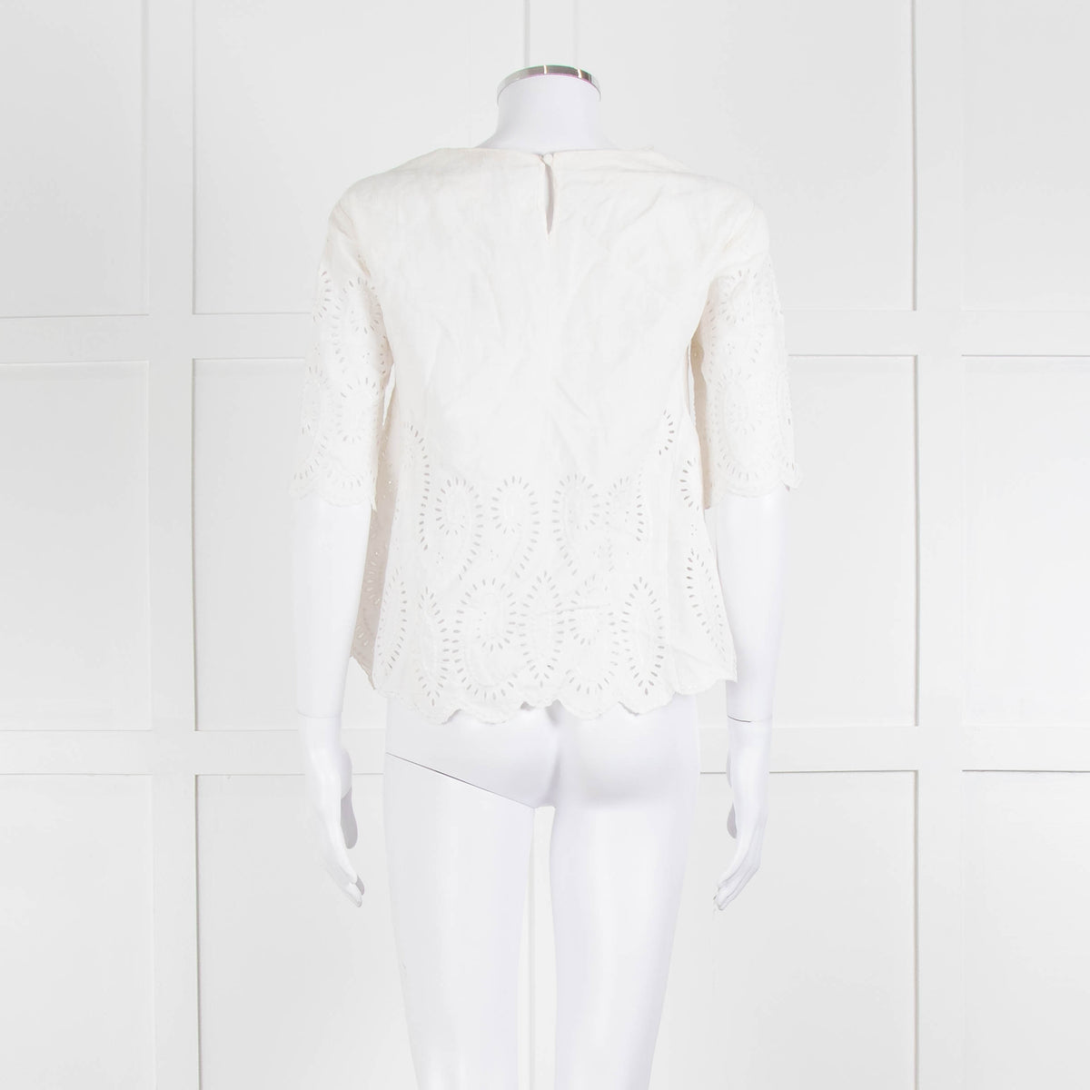 Vanessa Bruno Cream Linen Embroidered Scallop Trim Top