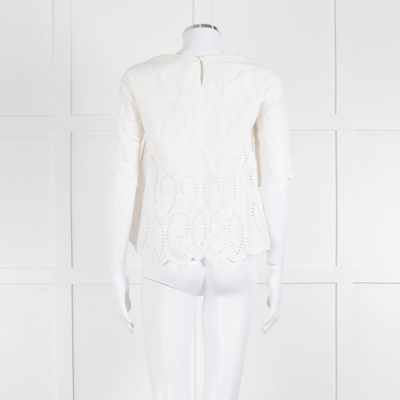 Vanessa Bruno Cream Linen Embroidered Scallop Trim Top