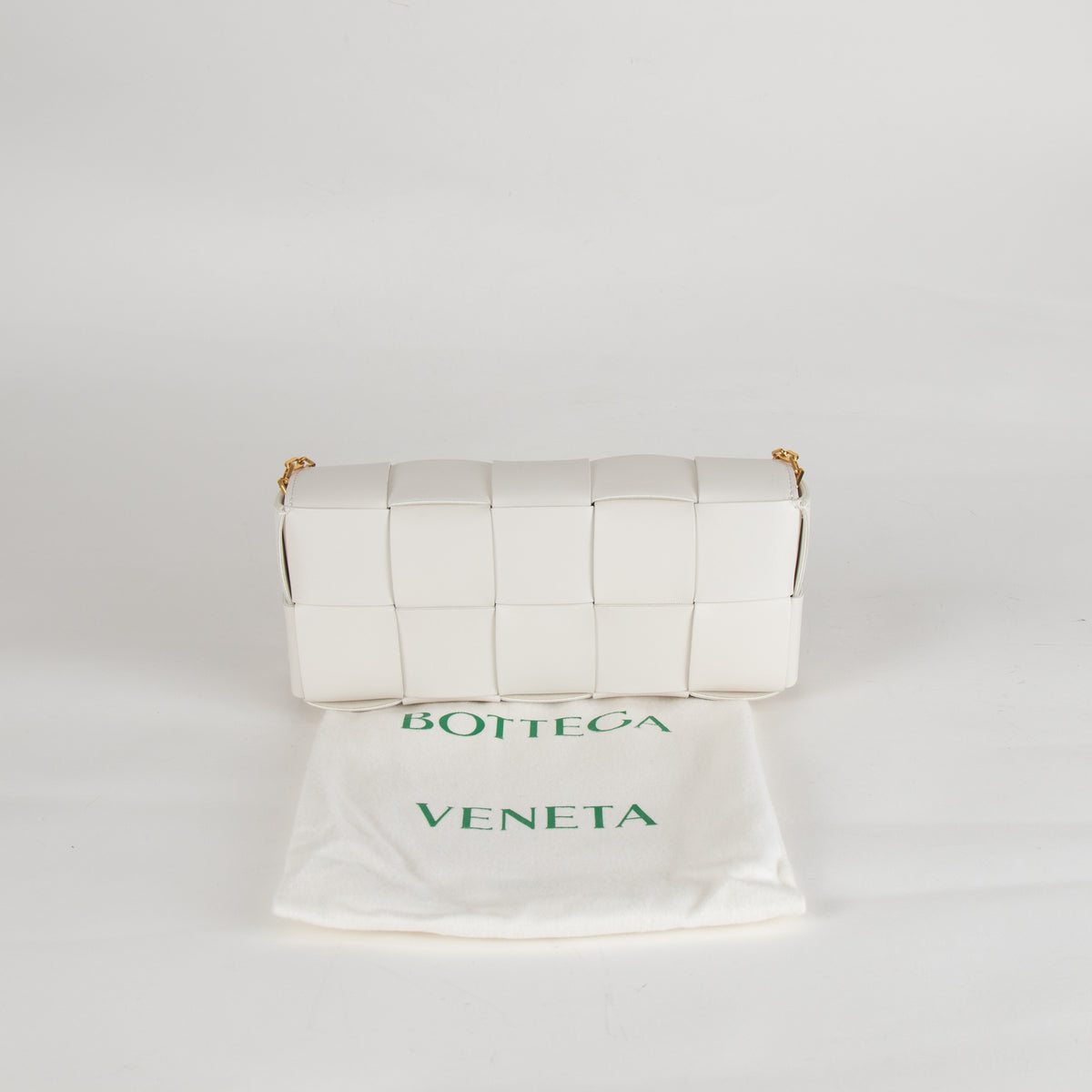 Bottega Veneta White Woven Intrecciato Casette Pochette with Chain Strap