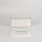 Bottega Veneta White Woven Intrecciato Casette Pochette with Chain Strap