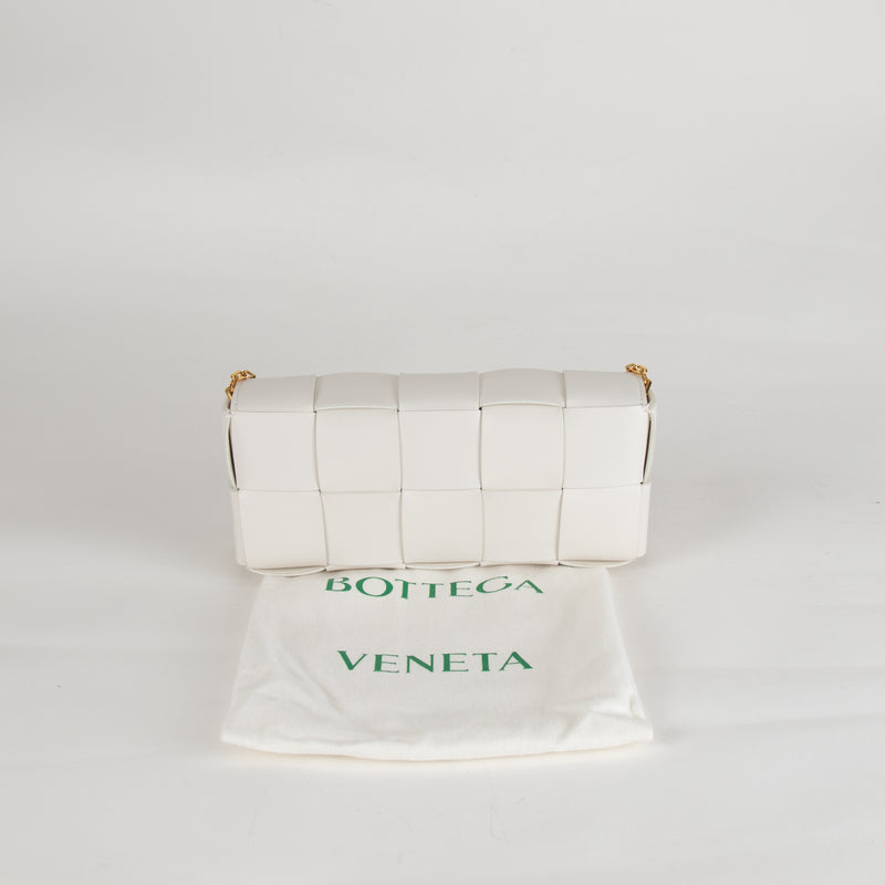 Bottega Veneta White Woven Intrecciato Casette Pochette with Chain Strap