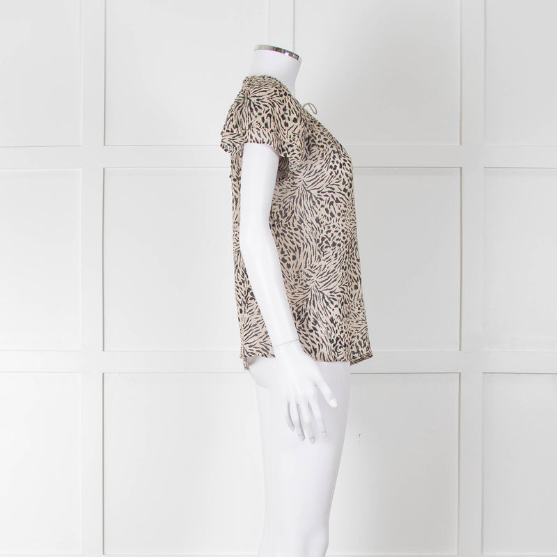 Paige Beige And Black Animal Print Tie Neck Top