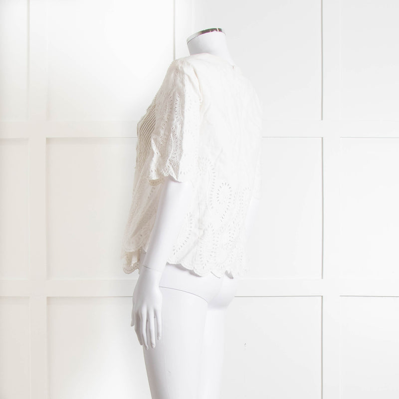 Vanessa Bruno Cream Linen Embroidered Scallop Trim Top