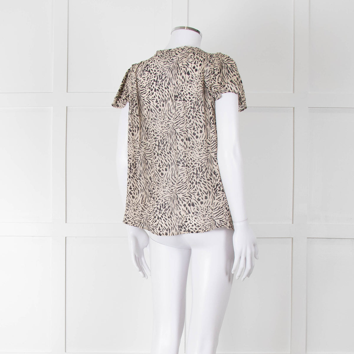 Paige Beige And Black Animal Print Tie Neck Top