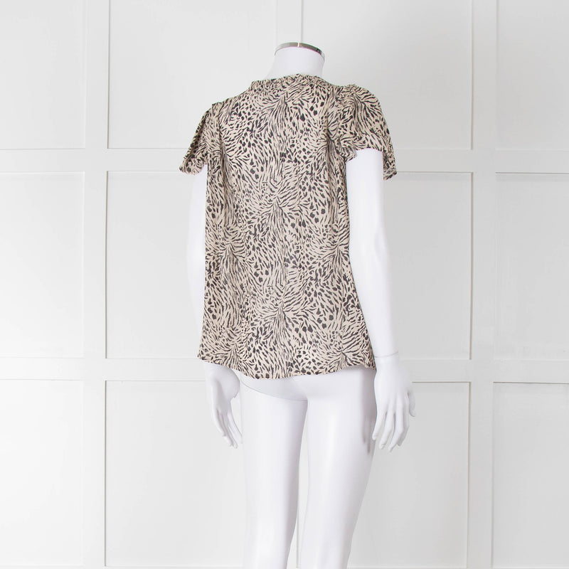 Paige Beige And Black Animal Print Tie Neck Top