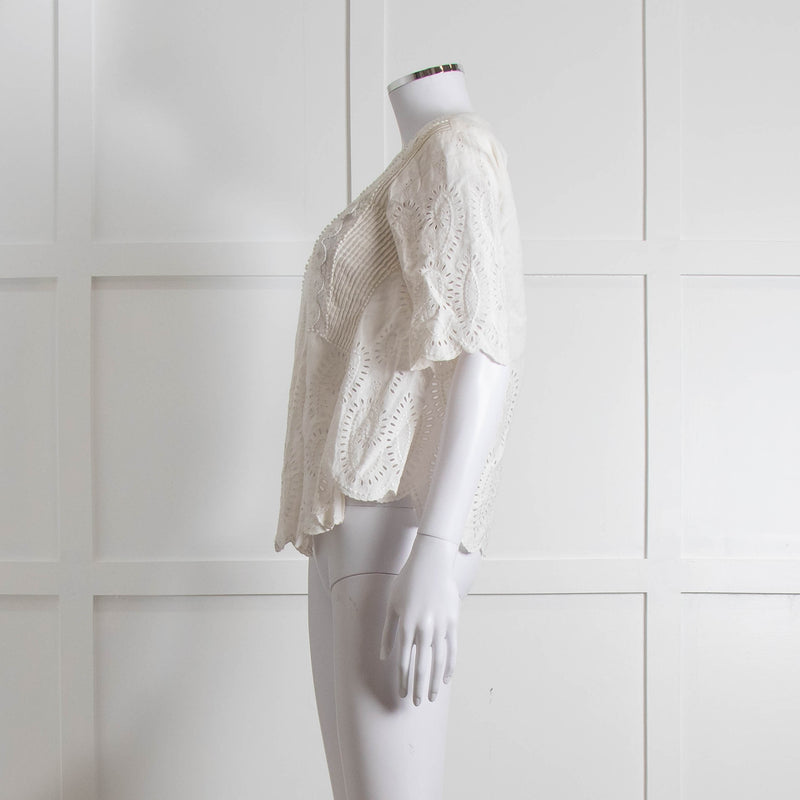 Vanessa Bruno Cream Linen Embroidered Scallop Trim Top