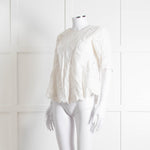 Vanessa Bruno Cream Linen Embroidered Scallop Trim Top