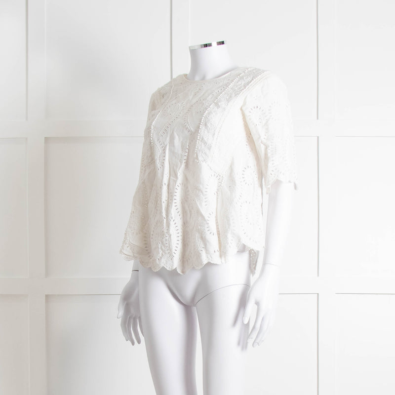Vanessa Bruno Cream Linen Embroidered Scallop Trim Top