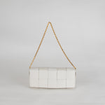 Bottega Veneta White Woven Intrecciato Casette Pochette with Chain Strap