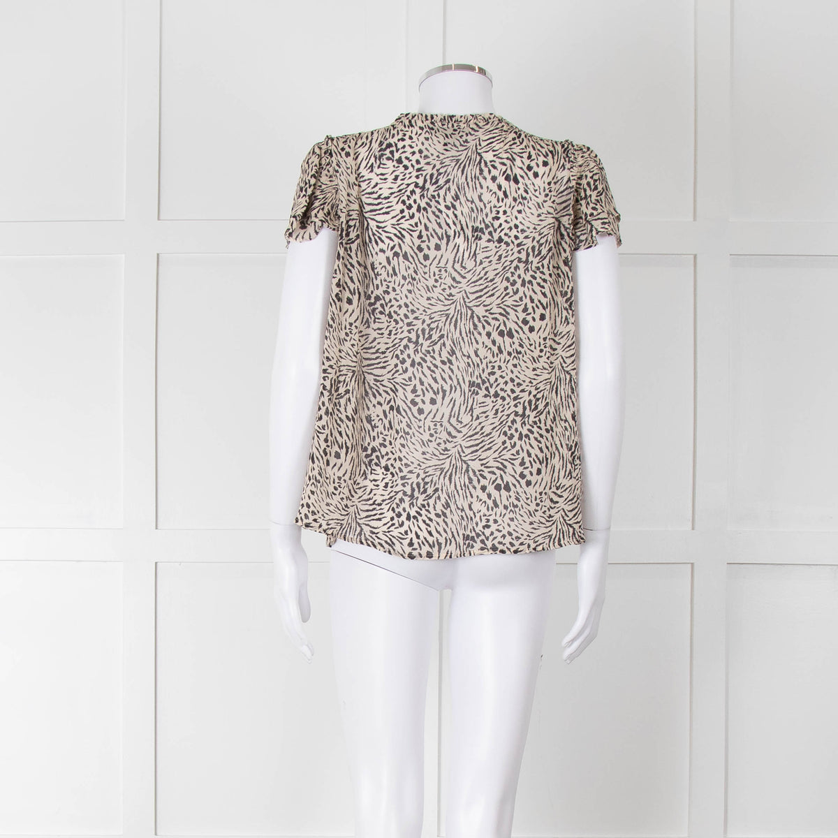 Paige Beige And Black Animal Print Tie Neck Top
