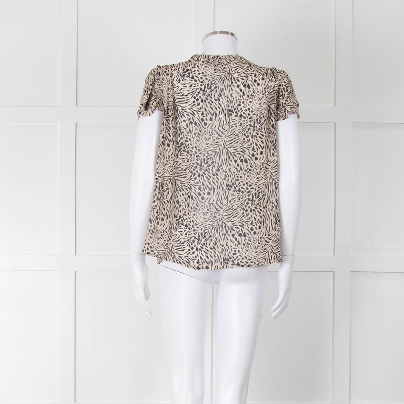 Paige Beige And Black Animal Print Tie Neck Top