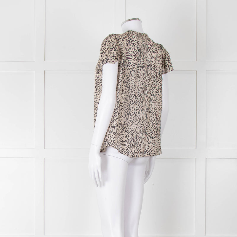 Paige Beige And Black Animal Print Tie Neck Top