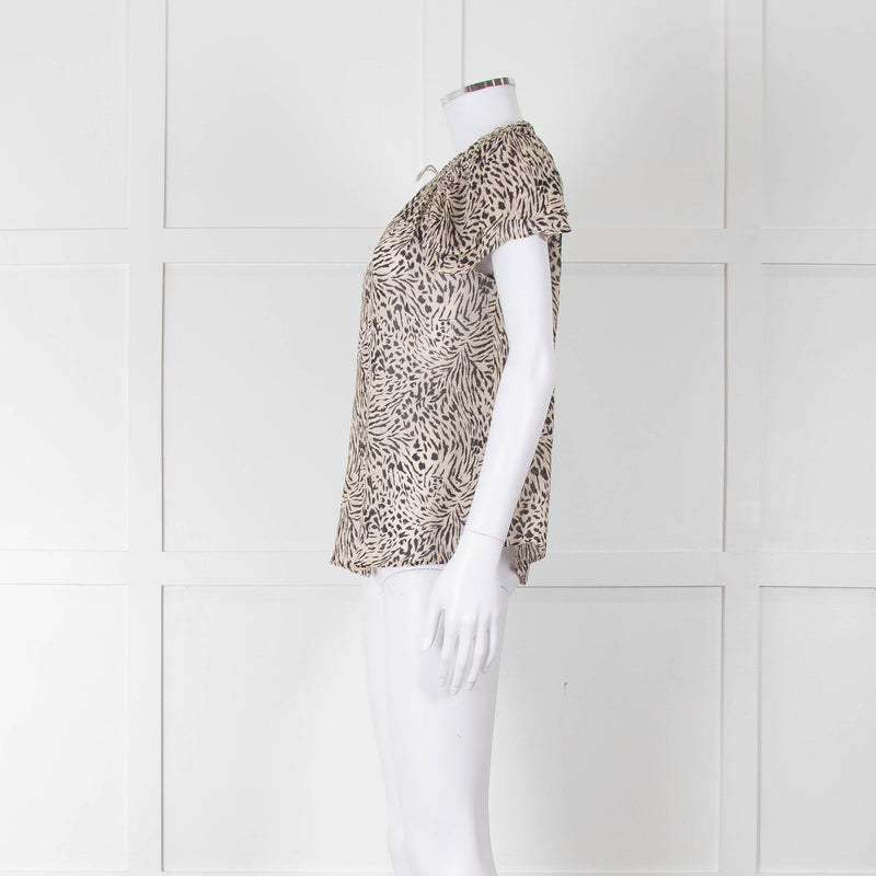 Paige Beige And Black Animal Print Tie Neck Top