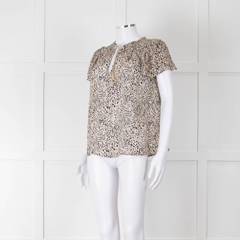 Paige Beige And Black Animal Print Tie Neck Top