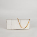 Bottega Veneta White Woven Intrecciato Casette Pochette with Chain Strap
