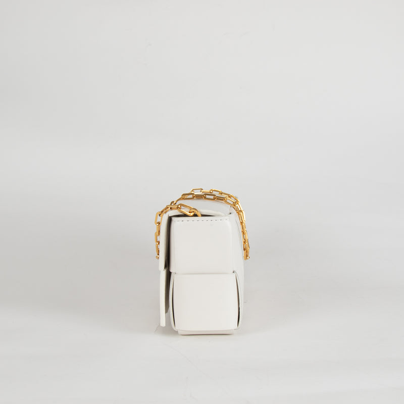 Bottega Veneta White Woven Intrecciato Casette Pochette with Chain Strap