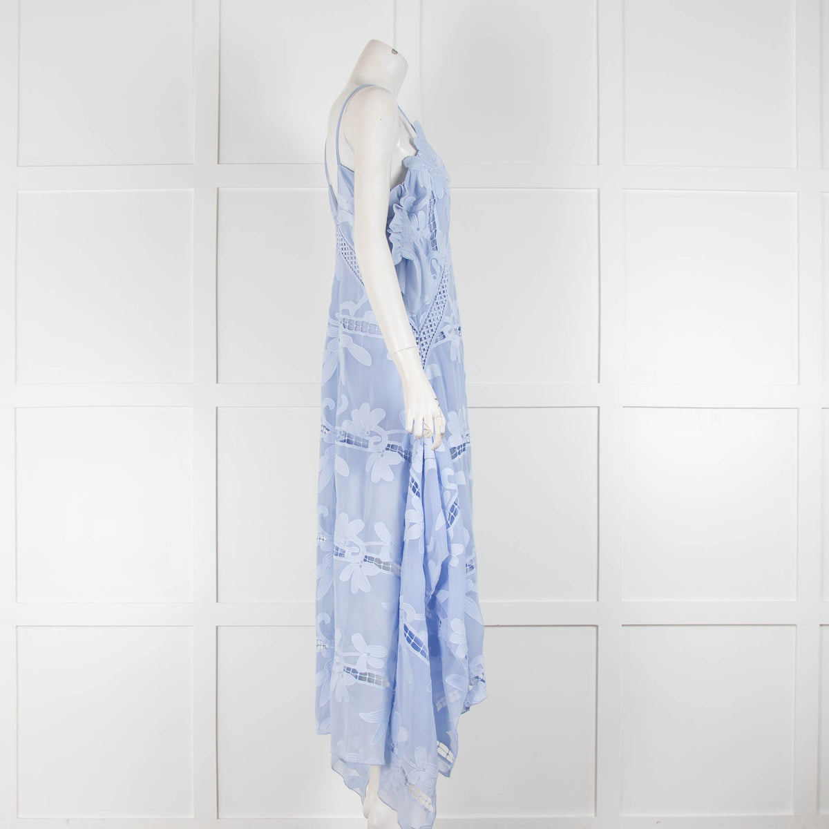 Self Portrait Pale Blue Embroidered Sleeveless Dress