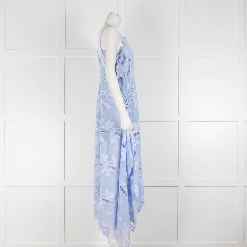 Self Portrait Pale Blue Embroidered Sleeveless Dress