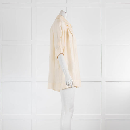 Stella McCartney Cream Silk Blouse With Double Collar And Short Sleeves